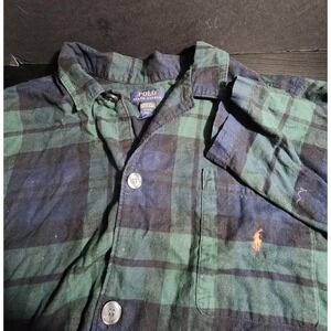 Polo Ralph Lauren Sleepwear shirt Button down green‎ blue plaid size M medium